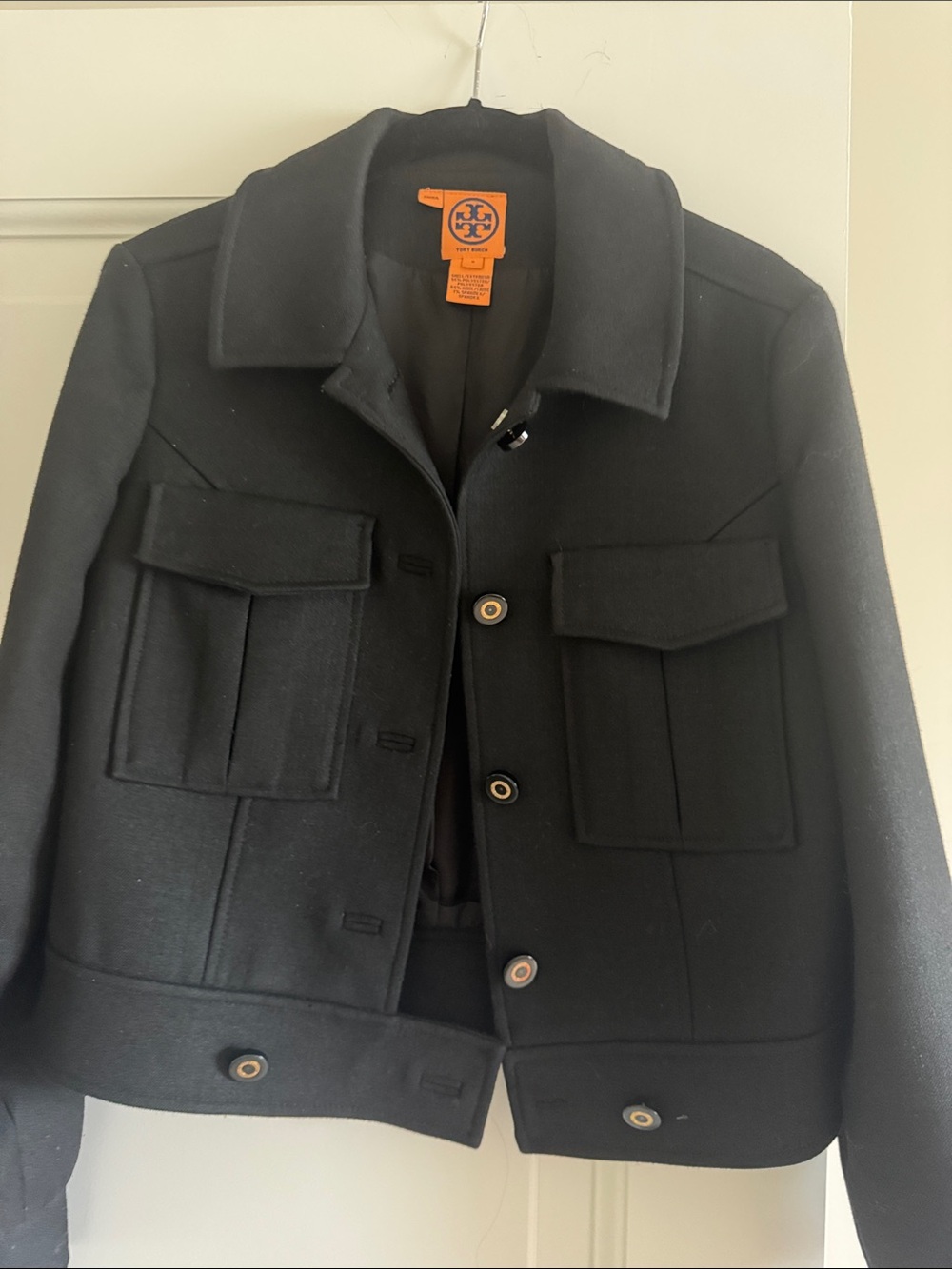 Tory Burch Black Wool Military-Style Field Jacket size 6